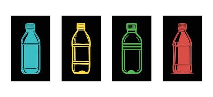 Four different colored bottles on a black background vector