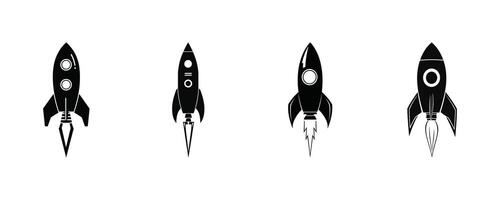 Four black and white rocket ships on a white background vector