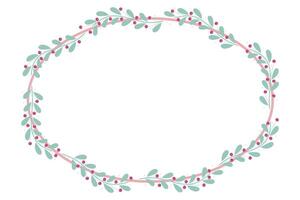 Oval Circle Frame With Pink And Green Leaves Decoration vector