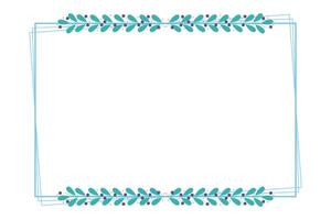 Blue Rectangular Borders Frame With Purple And Green Leaves vector