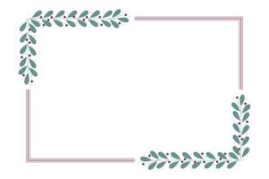 Purple Rectangular Borders Frame With Green Leaves vector