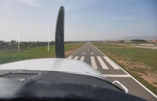A view of a runway from an airplane photo