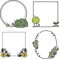 This cute floral frame set features hand-drawn frame designs in various shapes such as squares, circles, and ovals vector