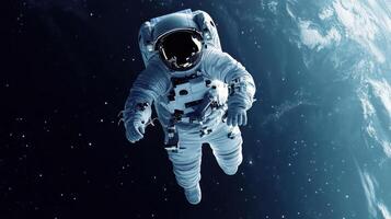 An astronaut floats in the vastness of space, surrounded by stars. photo
