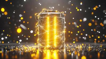 A glowing battery with dynamic lights and abstract sparkles. photo