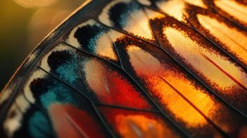 Close-up of vibrant butterfly wings showcasing intricate patterns. photo