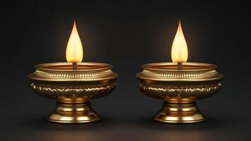 Elegant gold candles with dancing flames, creating a warm ambiance. photo