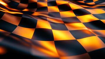 Wavy checkered fabric in orange and black, creating a dynamic visual effect. photo