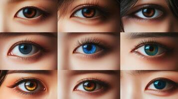 Diverse eyes featuring a range of colors and expressions in close-up. photo