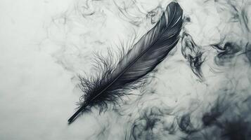 A delicate feather amidst swirling smoke, creating an ethereal atmosphere. photo