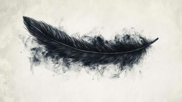 An elegant black feather illustrated against a soft, abstract background. photo