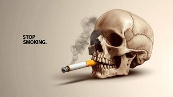A surreal skull with a cigarette, delivering a strong anti-smoking message. photo
