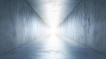 An empty, illuminated tunnel leading into a bright, mysterious light. photo