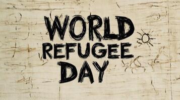 Text promoting World Refugee Day on a simple, textured background. photo