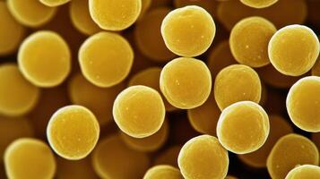 Close up of yellow spherical cells, highlighting their intricate structure. photo