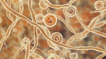 Abstract close up of cellular structures and microbial organisms. photo