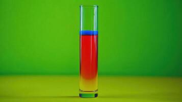 A vibrant test tube filled with a gradient of colorful liquids. photo