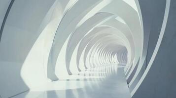 A futuristic white corridor with smooth, curved architectural shapes. photo