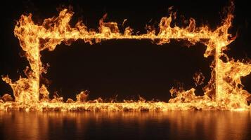 A dynamic flame frame against a dark backdrop, radiating heat and light. photo
