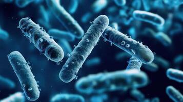 Microscopic view of bacteria in a vibrant blue environment. photo