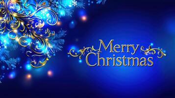 A festive Christmas design with ornate decorations and blue backdrop. photo