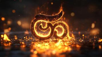 A glowing symbol surrounded by flames, creating a mystical atmosphere. photo