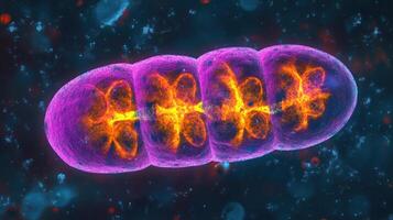 Vibrant microscopic view of a cell showcasing its intricate structure. photo