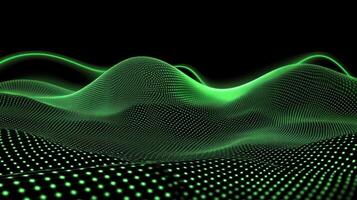 Futuristic green waves create a dynamic digital landscape. photo