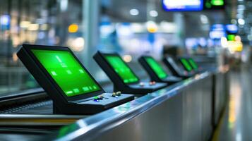 Focused shot of digital control panels in a modern workspace. photo