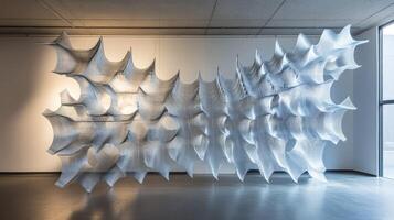 An abstract installation showcasing flowing, dynamic forms in a gallery. photo