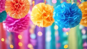 Colorful pom poms create a vibrant and festive atmosphere. photo