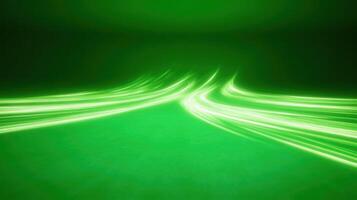 An abstract green light wave with dynamic glowing lines. photo