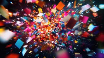 A vibrant explosion of colorful shapes creating a dynamic abstract scene. photo