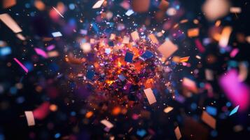 A dynamic explosion of colorful particles creating a vibrant abstract scene. photo
