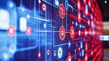 Abstract digital network visualization with red and blue connections. photo