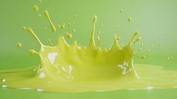 A vibrant green paint splash creating dynamic droplets. photo