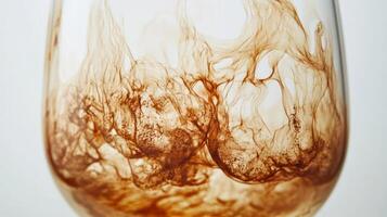 A close up of swirling brown liquid in a clear glass, creating abstract art. photo