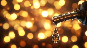 Close up of a fuel nozzle with a golden bokeh background. photo