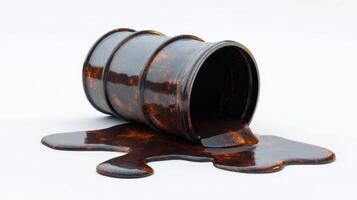 A spilled barrel of dark liquid creates an abstract texture. photo