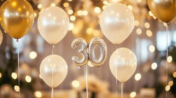 Festive balloons and lights celebrate a joyful milestone event. photo