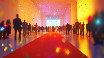 A vibrant party scene with confetti and a red carpet atmosphere. photo