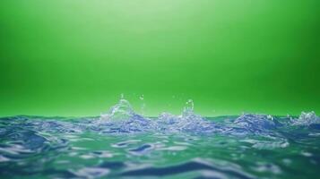 Rippling water with splashes against a vibrant green background. photo