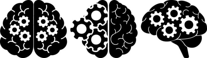 image features stylized representation of brain with gears, symbolizing concept of cognitive vector
