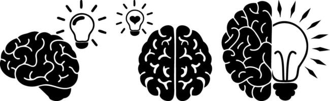 Creative brain illustrations with light bulbs symbolize ideas and innovation vector