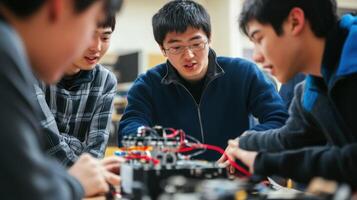 Students collaborate on a robotics project in an engaging learning environment. photo
