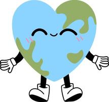 Cute heart shaped Earth character with smiling face, promoting love for planet vector