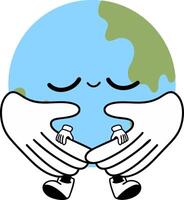 Cuddly Earth character with hands embracing, symbolizing love and care for planet vector