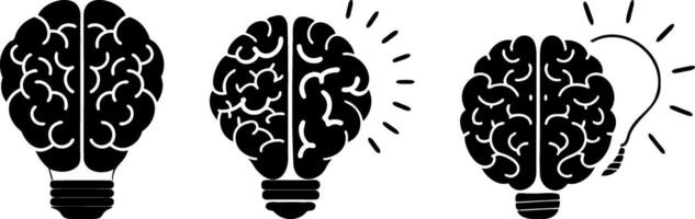 Creative brain illustrations symbolize ideas and innovation, showcasing light bulb concept vector