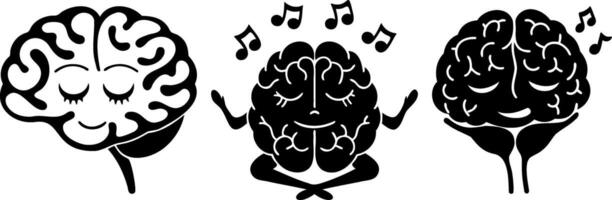 Happy brains enjoying music and meditation in playful design vector