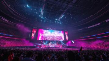 Vibrant concert atmosphere with a large crowd enjoying a performance. photo